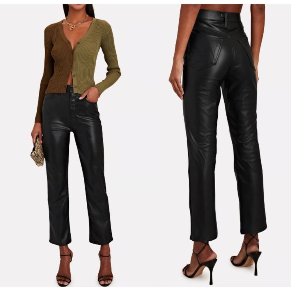 MOTHER Black High Waisted Rider Ankle Faux Leather Jeans